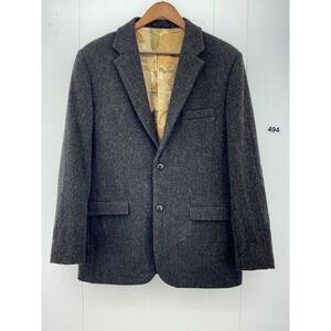 Celtic Tweed Mens 42 Wool Blazer Ireland Charcoal Grey Suede Elbow Patch Jacket